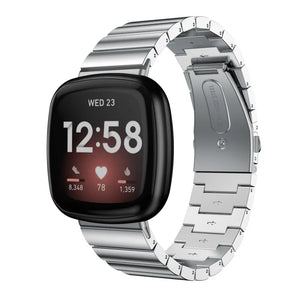 Metal Strap, silver, on a watch, 3/4 front view