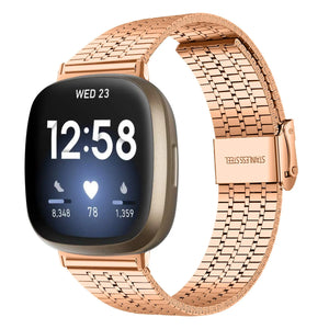 Fine Steel Strap, rose gold, on a watch, 3/4 front view