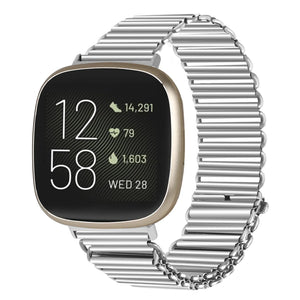 Steel Loop Strap, silver, on a watch, 3/4 front view