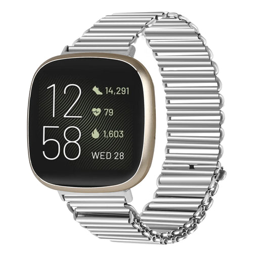 Steel Loop Strap, silver, on a watch, 3/4 front view