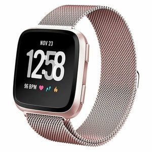 Milanese Strap, pink, on a watch, 3/4 front view