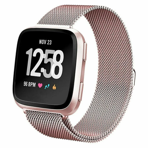 Milanese Strap, pink, on a watch, 3/4 front view