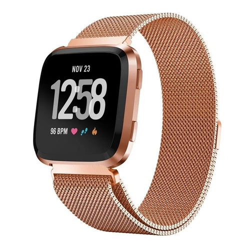 Milanese Strap, rose gold, on a watch, 3/4 front view