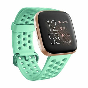 Breathable Silicone Strap, aqua, on a watch, 3/4 front view