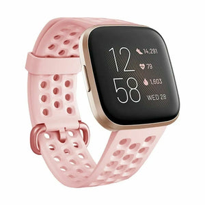 Breathable Silicone Strap, pink, on a watch, 3/4 front view