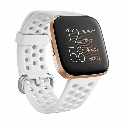 Breathable Silicone Strap, white, on a watch, 3/4 front view
