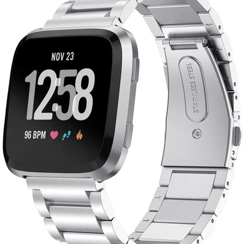 Steel Strap, silver, on a watch, 3/4 front view