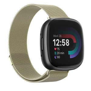 Milanese Strap, champagne, on a watch, 3/4 front view