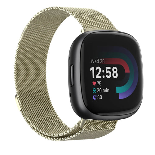Milanese Strap, champagne, on a watch, 3/4 front view