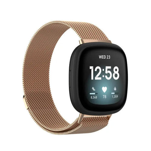 Milanese Strap, rose gold, on a watch, 3/4 front view