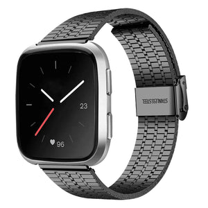 Fine Steel Strap, black, on a watch, 3/4 front view