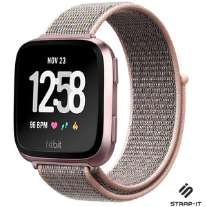 Nylon Strap, pink, on a watch, 3/4 front view