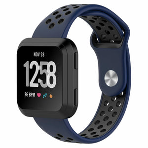 Silicone Sport Strap, dark blue/black, on a watch, 3/4 front view