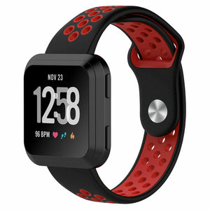 Silicone Sport Strap, black/red, on a watch, 3/4 front view