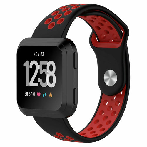 Silicone Sport Strap, black/red, on a watch, 3/4 front view