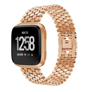 Steel Strap Hexagons, rose gold, on a watch, 3/4 front view
