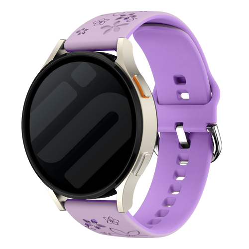 Flower Silicone Strap, lavender/purple, on a watch, 3/4 front view