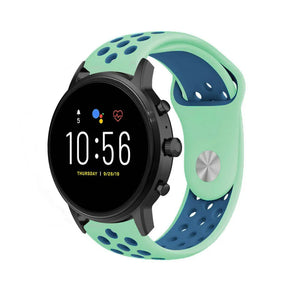 Silicone Sport Strap, aqua/blue, on a watch, 3/4 front view