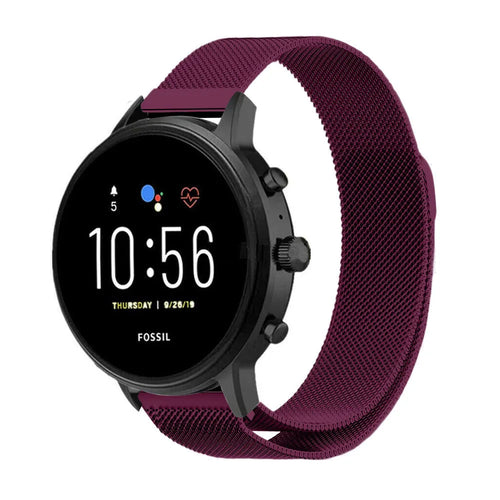 Milanese Strap, purple, on a watch, 3/4 front view