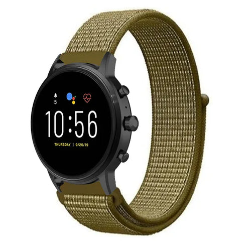 Nylon Strap, olive, on a watch, 3/4 front view