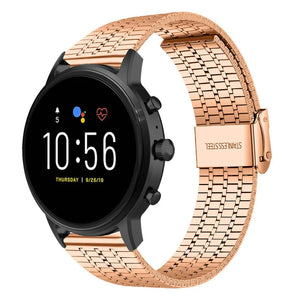 Fine Steel Strap, rose gold, on a watch, 3/4 front view
