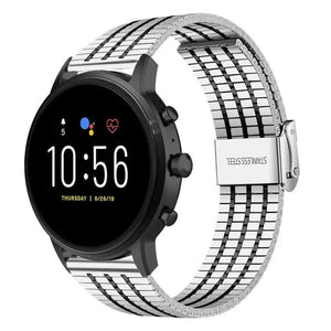 Fine Steel Strap, silver/black, on a watch, 3/4 front view