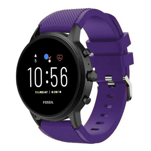 Twill Silicone Strap, purple, on a watch, 3/4 front view