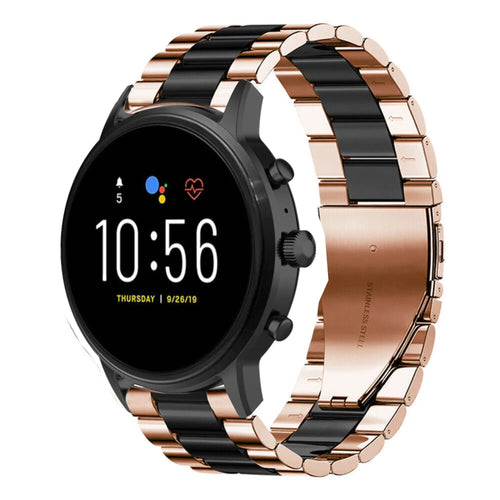 Steel Strap, rose gold/black, on a watch, 3/4 front view