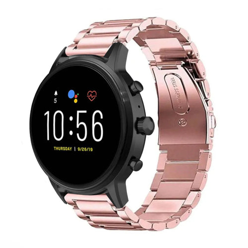 Steel Strap, pink, on a watch, 3/4 front view