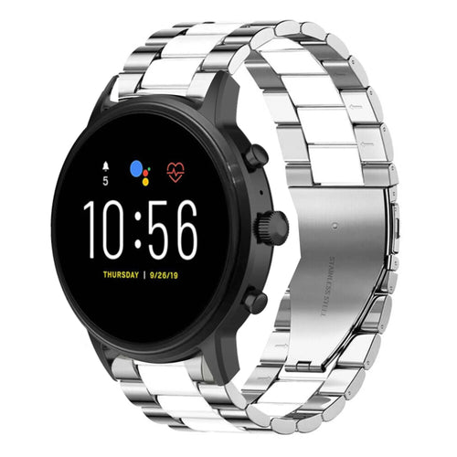 Steel Strap, silver/white, on a watch, 3/4 front view