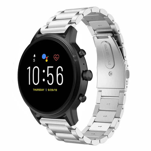 Steel Strap, silver, on a watch, 3/4 front view