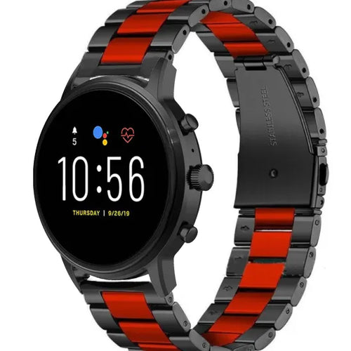 Steel Strap, black/red, on a watch, 3/4 front view
