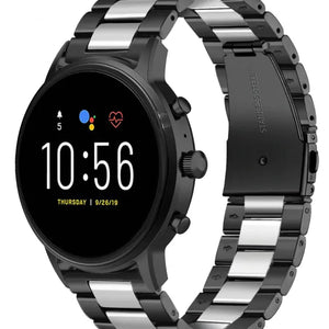 Steel Strap, black/silver, on a watch, 3/4 front view