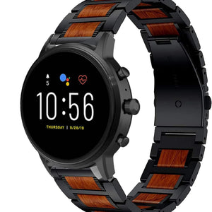 Wood Steel Strap, black, on a watch, 3/4 front view