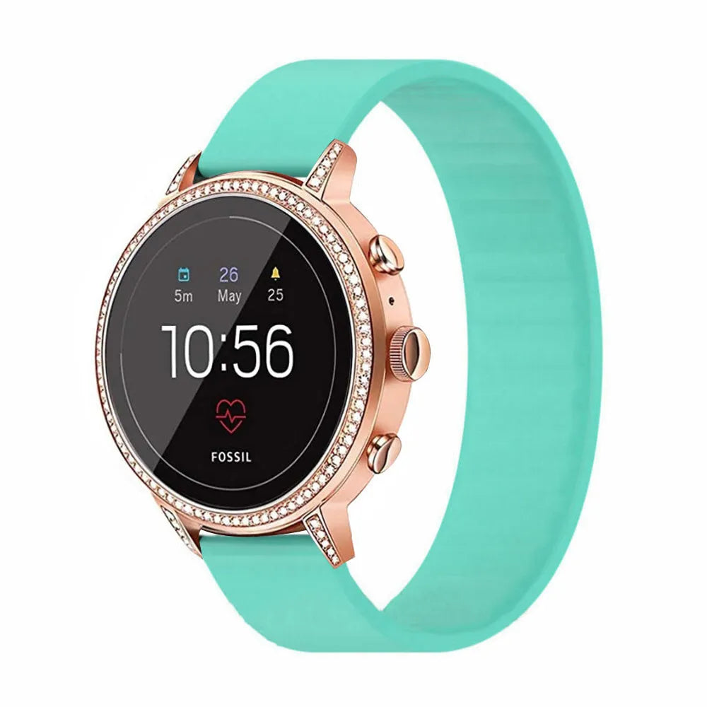 Silicone Elastic Strap, aqua, on a watch, 3/4 front view
