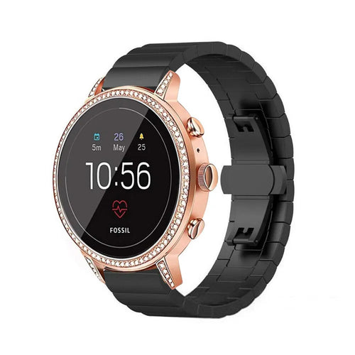 Metal Strap, black, on a watch, 3/4 front view