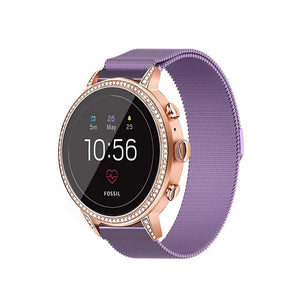 Milanese Strap, purple, on a watch, 3/4 front view