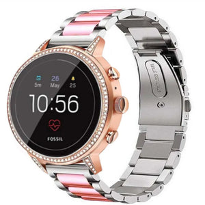 Steel Strap, silver/pink, on a watch, 3/4 front view