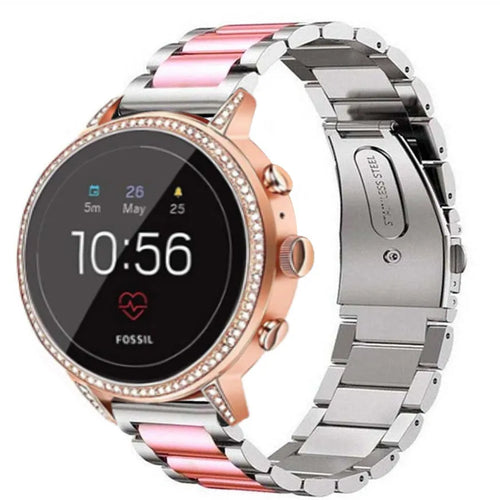 Steel Strap, silver/pink, on a watch, 3/4 front view