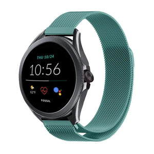 Milanese Strap, green, on a watch, 3/4 front view