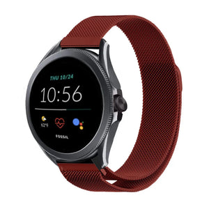Milanese Strap, red, on a watch, 3/4 front view