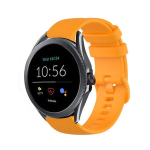 Premium Silicone Strap, orange, on a watch, 3/4 front view