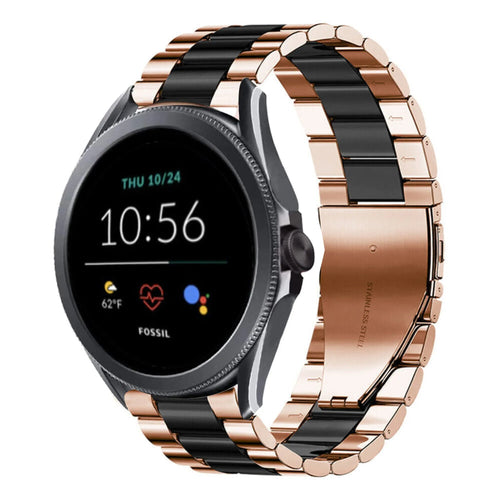 Steel Strap, rose gold/black, on a watch, 3/4 front view