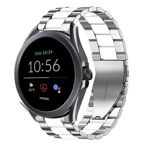 Steel Strap, silver/white, on a watch, 3/4 front view