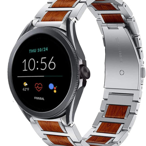 Wood Steel Strap, silver, on a watch, 3/4 front view