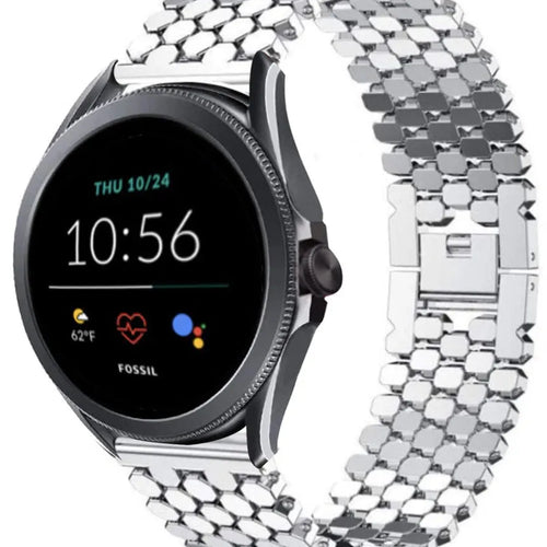 Steel Strap Hexagons, silver, on a watch, 3/4 front view