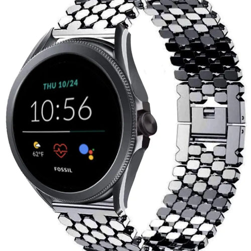 Steel Strap Hexagons, black, on a watch, 3/4 front view