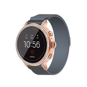 Milanese Strap, grey, on a watch, 3/4 front view