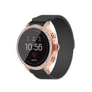 Milanese Strap, black, on a watch, 3/4 front view