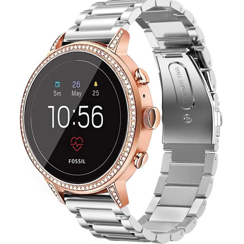 Steel Strap, silver, on a watch, 3/4 front view